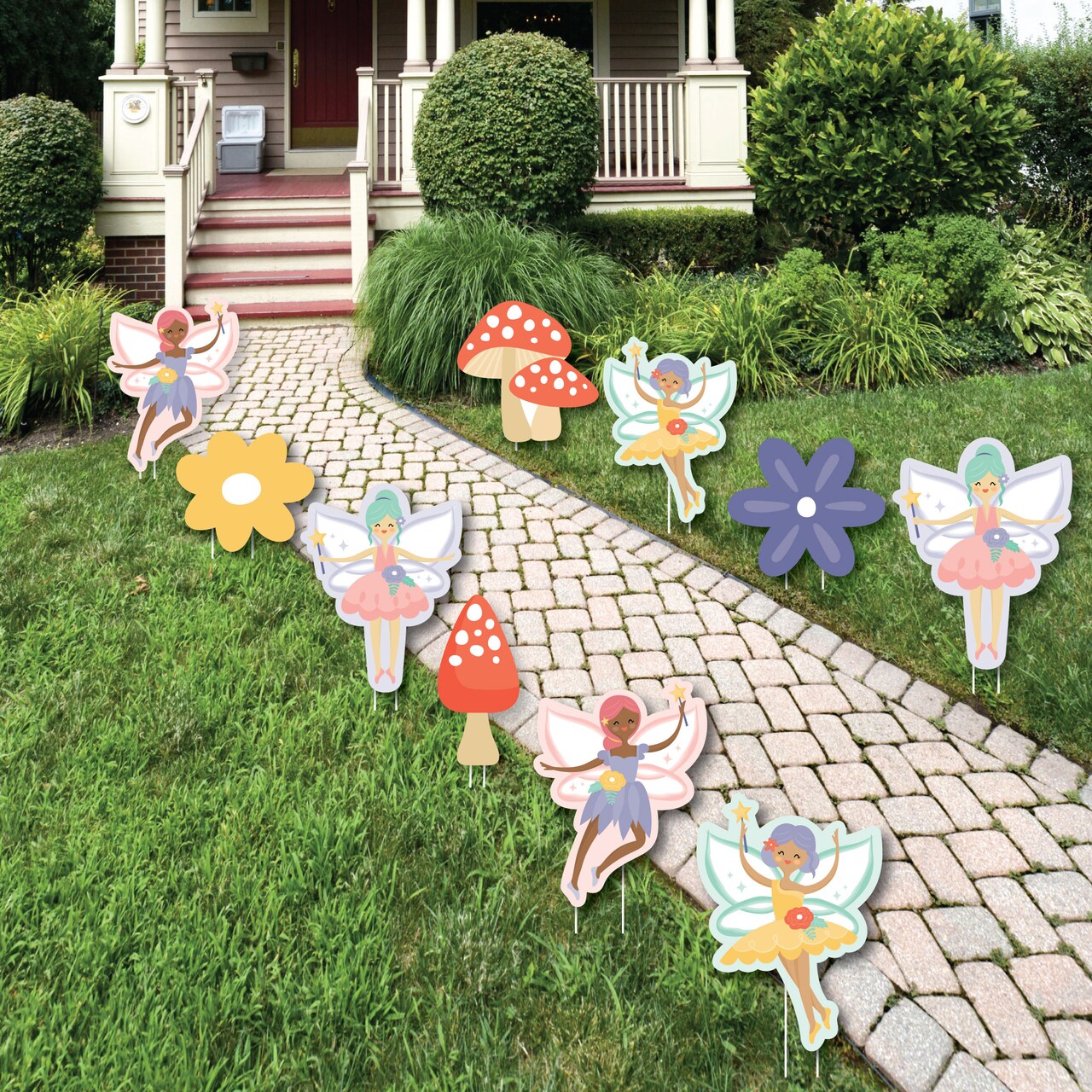 Big Dot of Happiness Let's Be Fairies - Flowers and Mushrooms Lawn Decorations - Outdoor Fairy Garden Birthday Party Yard Decorations - 10 Piece